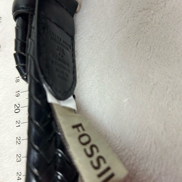 Fossil Black‎ Leather Basket Weave Belt Silvertone Metal Buckle - Picture 10 of 13